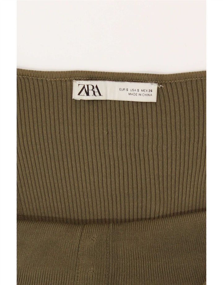 Zara Womens Long Sleeve Crop Top Reino Unido 8 Pequeno Verde