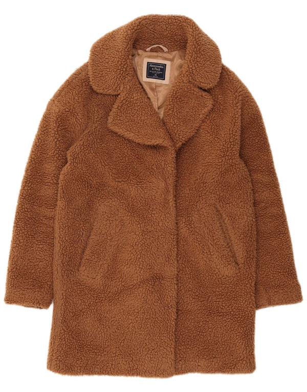 Sobretudo feminino Teddy Oversized Abercrombie & Fitch UK 6 XS poliéster marrom