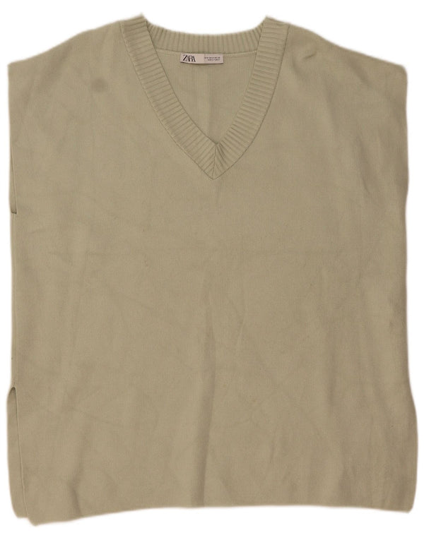 Zara Womens Oversized Vest Tank Top UK 14 Medium Khaki Viscose