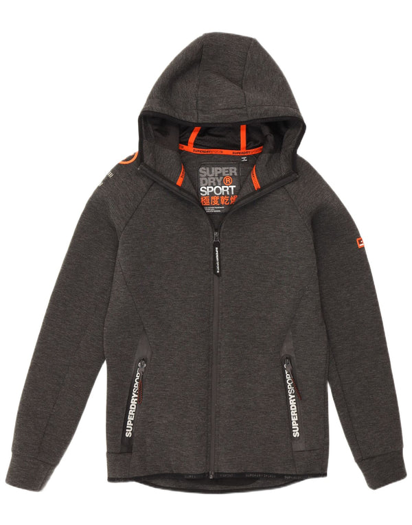 Suéter masculino Superdry com capuz e zíper gráfico pequeno poliéster cinza