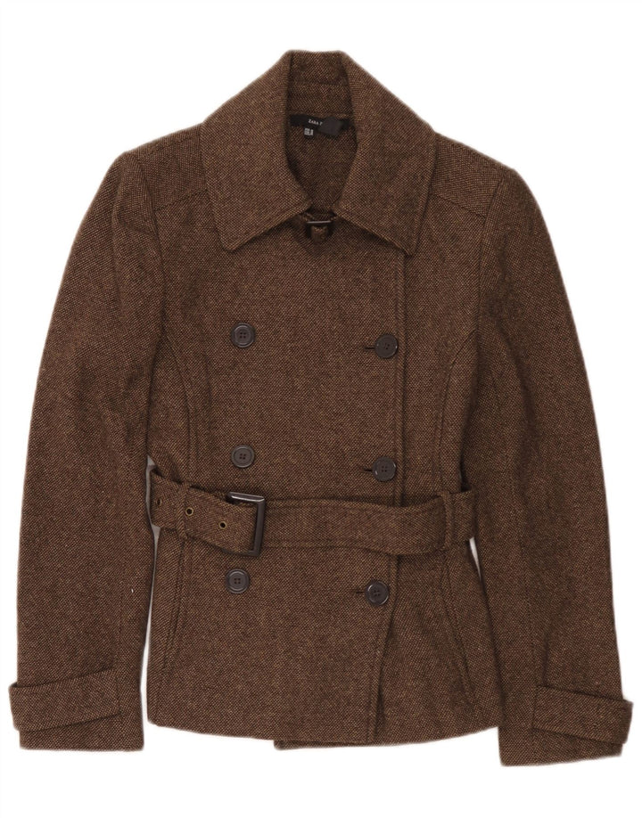 Zara Womens Pea Coat UK 12 Poliéster Marrom Médio