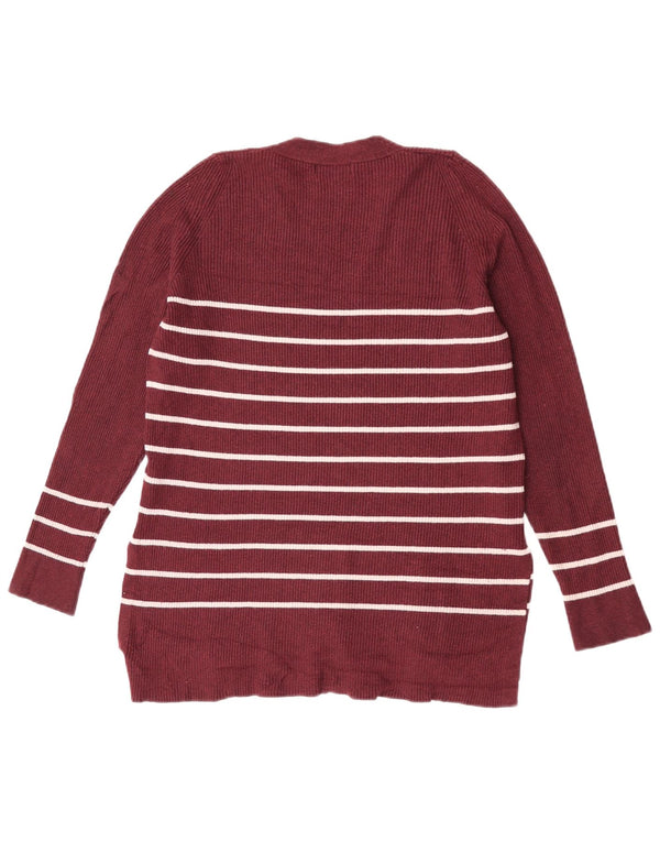Suéter feminino Marks & Spencer com decote em V UK 12 médio listrado cor de vinho
