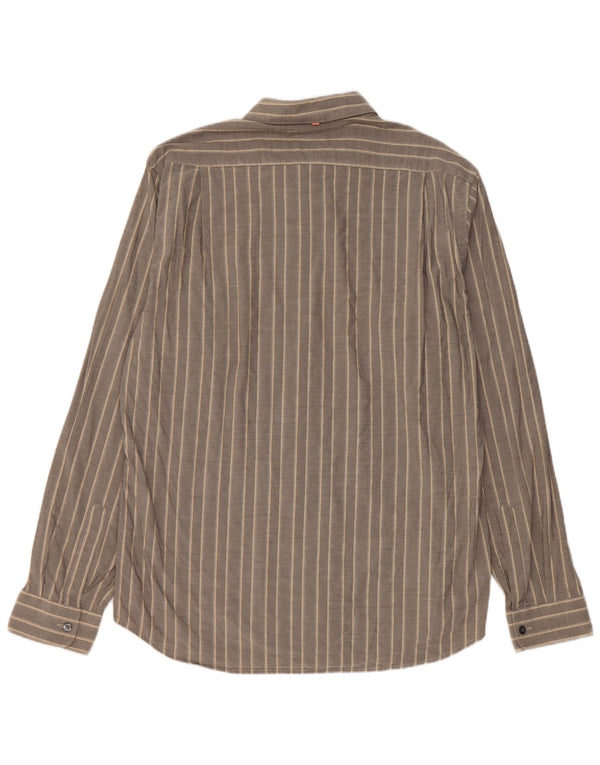 Camisa masculina Hugo Boss grande algodão listrado cinza