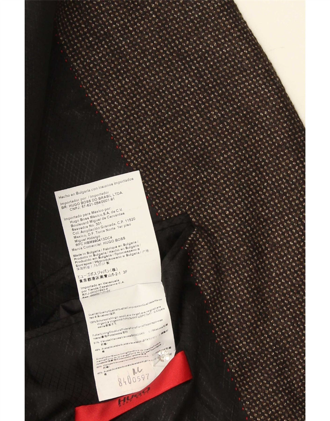 Jaqueta blazer masculina de 2 botões Hugo Boss EUA 44 2XL lã manchada marrom