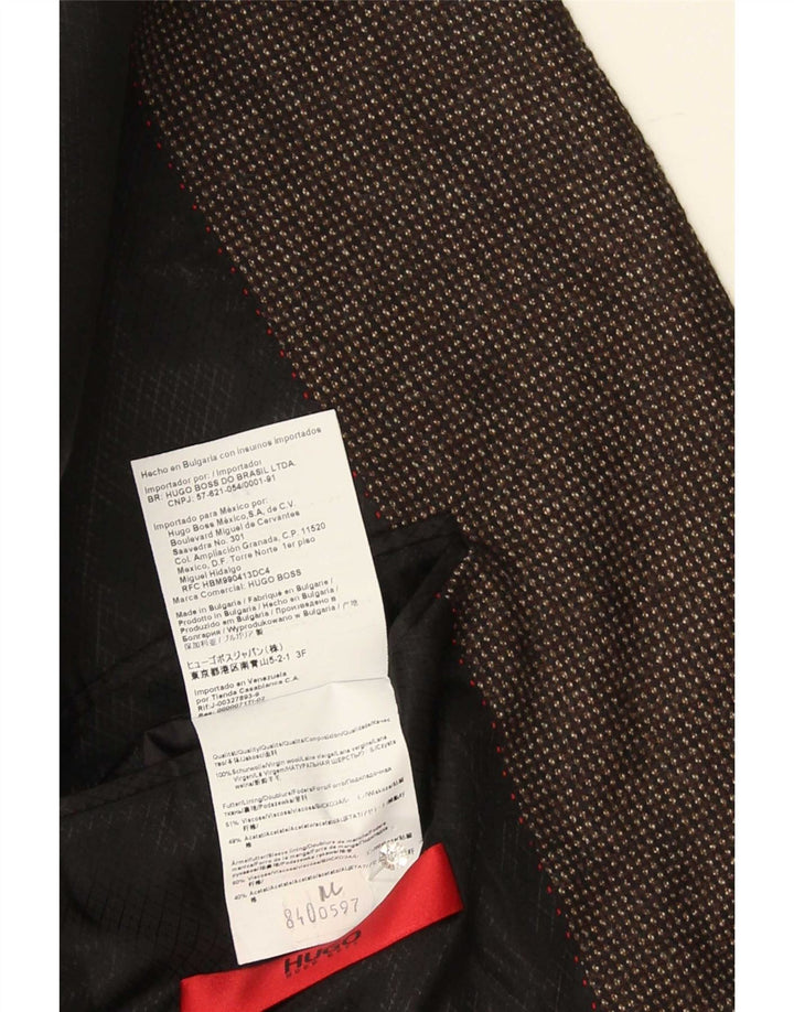 Jaqueta blazer masculina de 2 botões Hugo Boss EUA 44 2XL lã manchada marrom