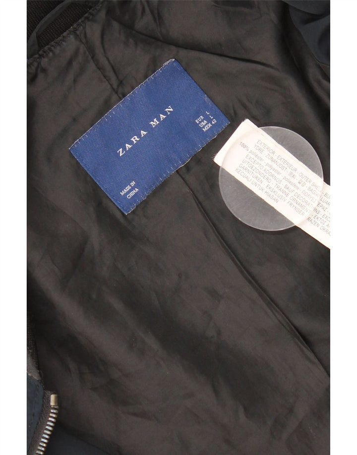 Zara Mens Bomber Jacket UK 40 Grande Poliéster Azul Marinho