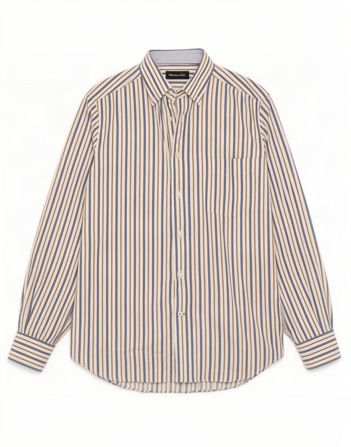 Camisa masculina Massimo Dutti de algodão listrado azul médio
