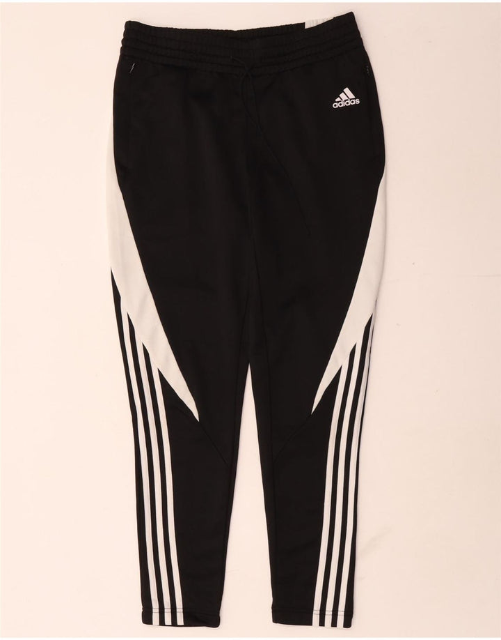 Calça de treino feminina Adidas UK 10 pequena preta colorblock poliéster