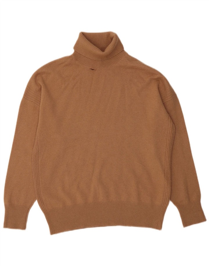 Suéter feminino com gola redonda Reiss Reino Unido 14 lã marrom médio