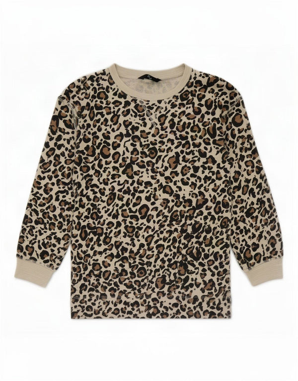 Top feminino Marks & Spencer de manga comprida UK 12 marrom médio com estampa animal