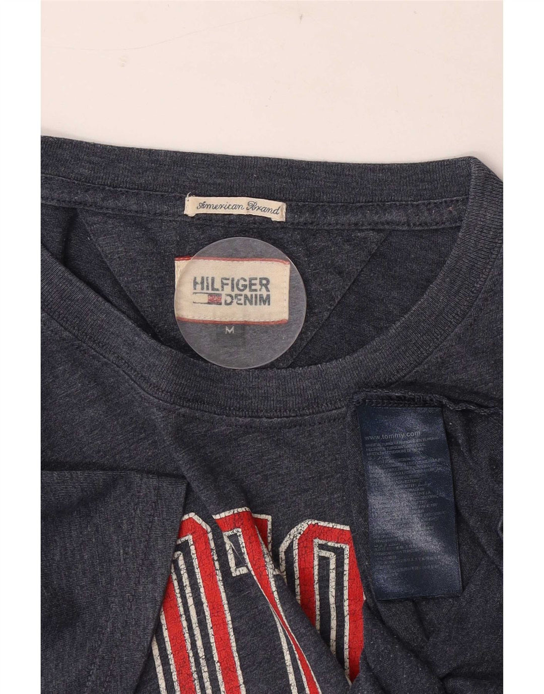 Tommy Hilfiger Camiseta masculina gráfica Top médio algodão azul marinho