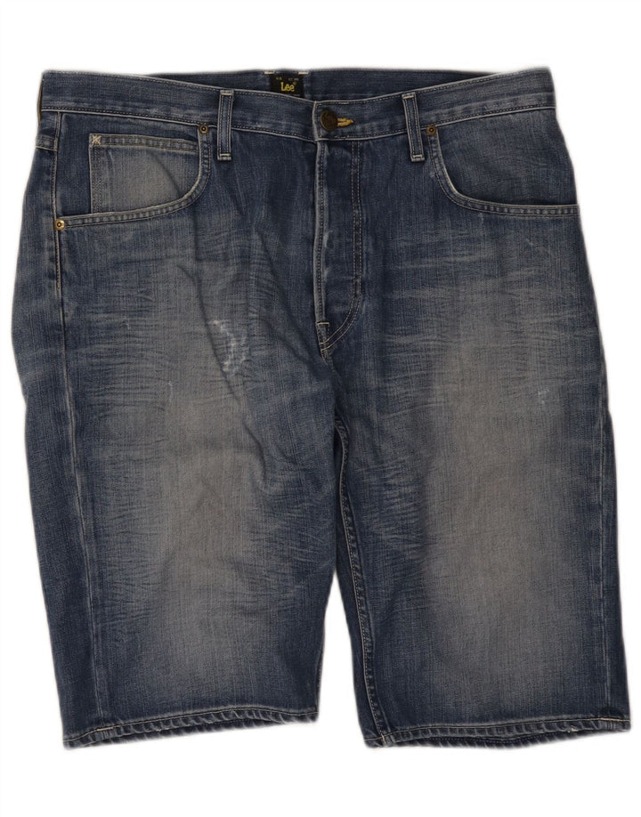 Shorts jeans Lee masculino com 5 bolsos curtos e desgastados W34 grande algodão azul
