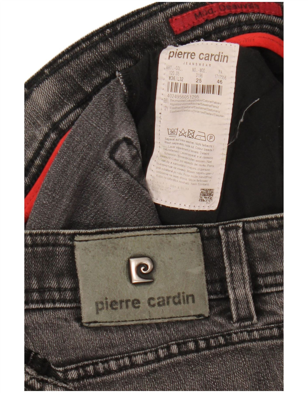PIERRE CARDIN Calça jeans reta masculina W36 L32 algodão cinza
