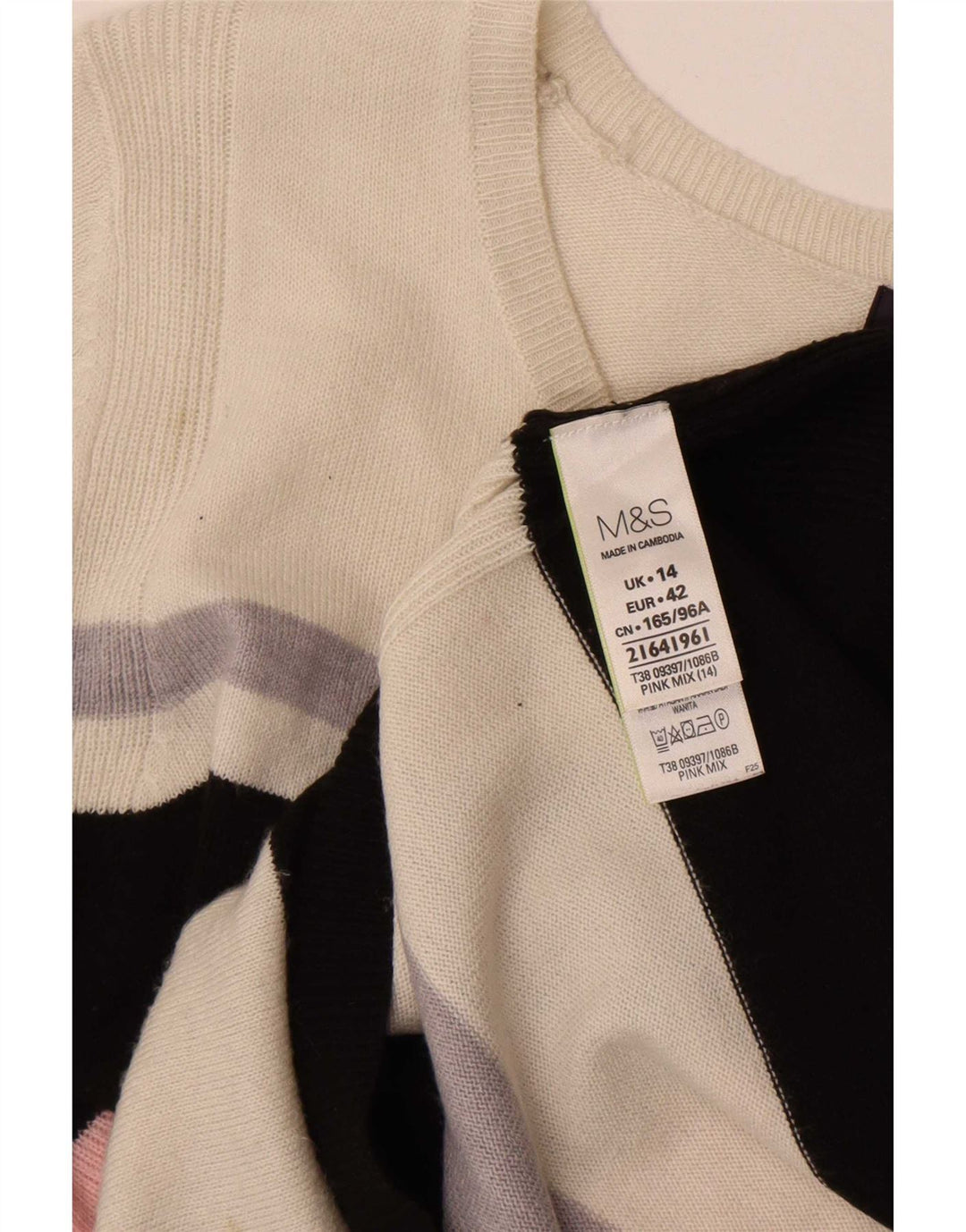 Suéter feminino Marks & Spencer com gola canoa Reino Unido 14 grande multicolorido