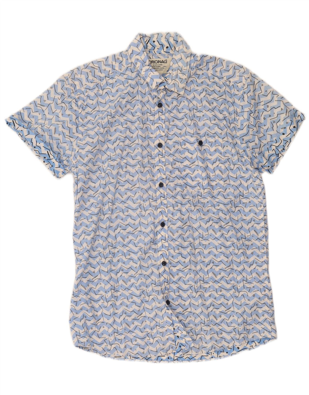 Camisa masculina de manga curta Jack & Jones algodão geométrico azul médio