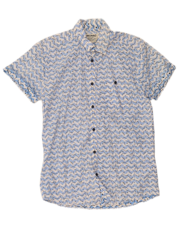 Camisa masculina de manga curta Jack & Jones algodão geométrico azul médio