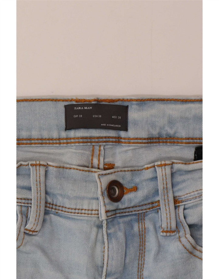 Zara Mens Distressed Slim Jeans EU 38 Pequeno W30 L27 Azul Algodão