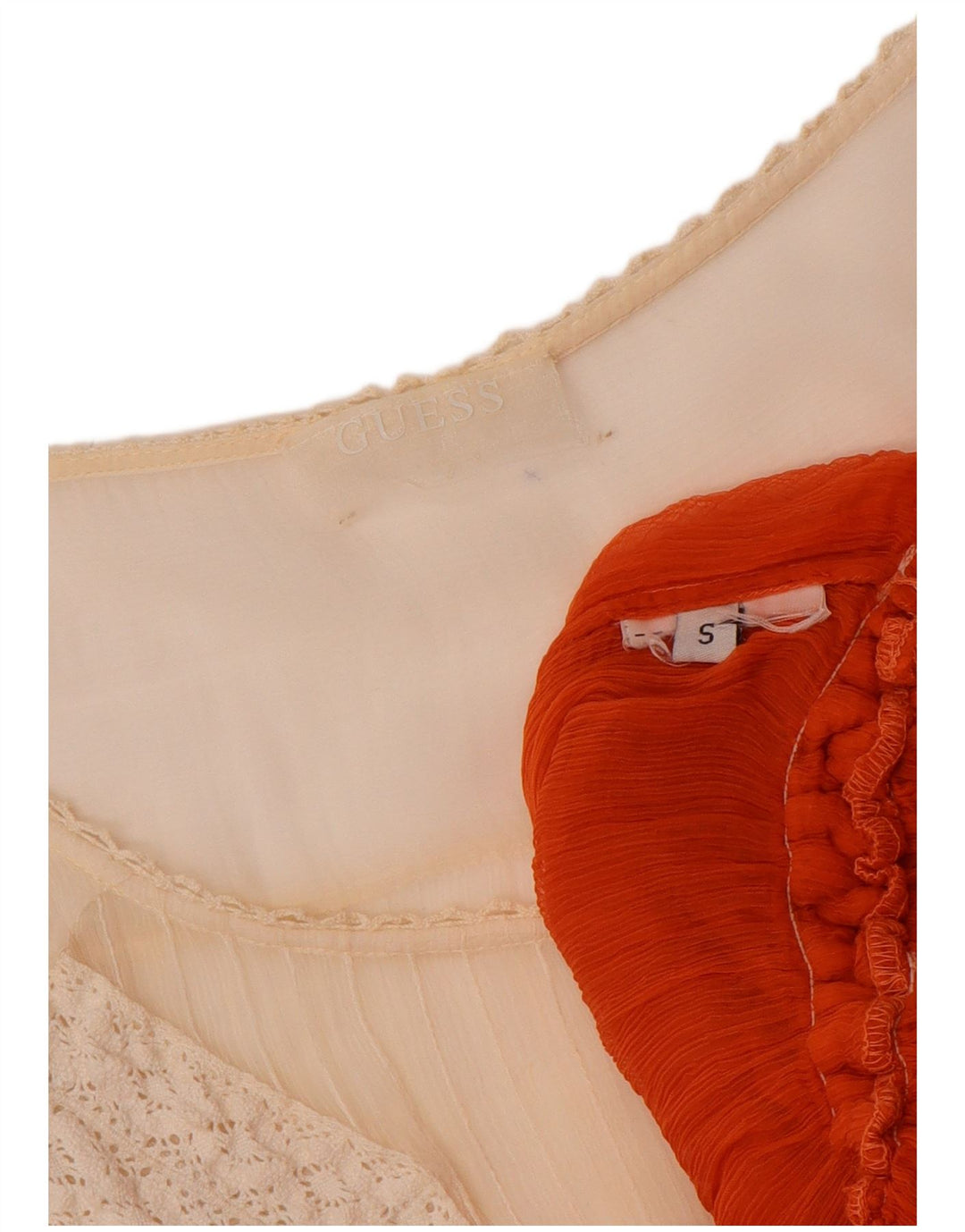 Blusa feminina transparente GUESS Reino Unido 10 bloco colorido vermelho pequeno