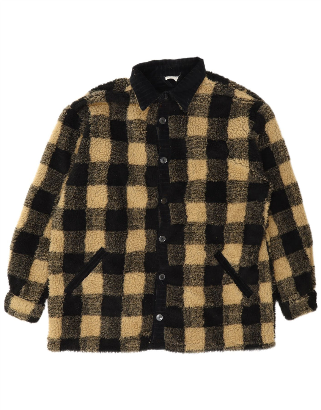 Jaqueta de lã masculina vintage UK 42 XL poliéster preto guingão