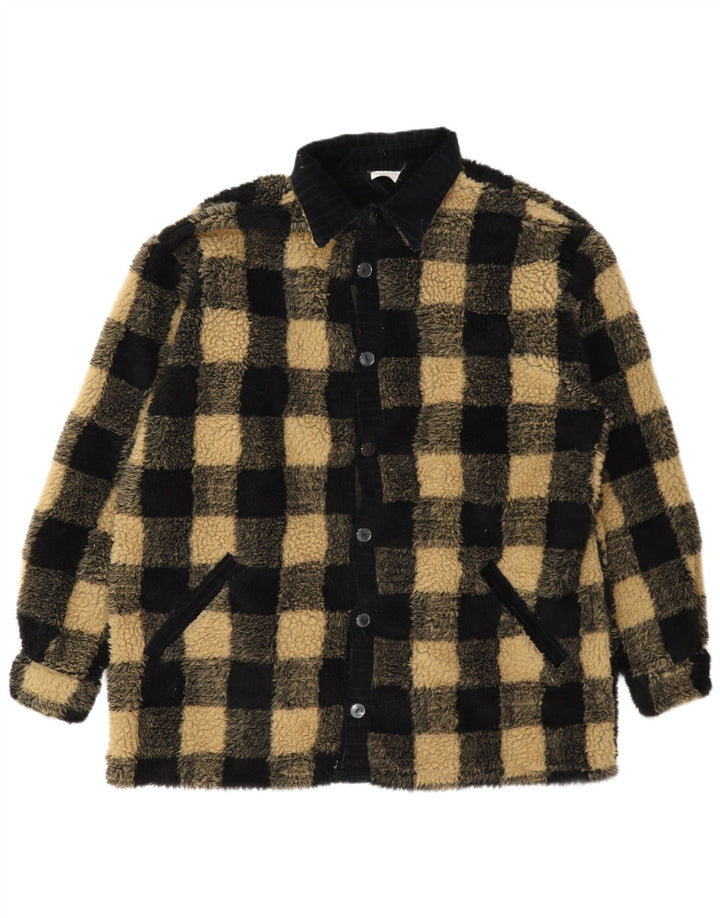 Jaqueta de lã masculina vintage UK 42 XL poliéster preto guingão