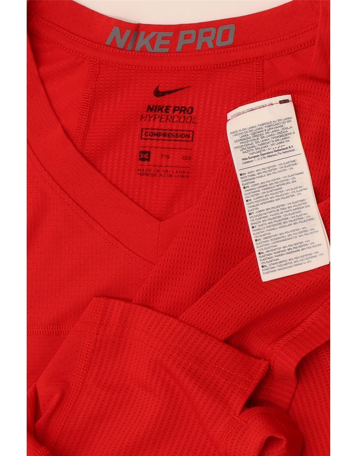 Camiseta de compressão feminina Nike UK 20 2XL poliéster vermelho