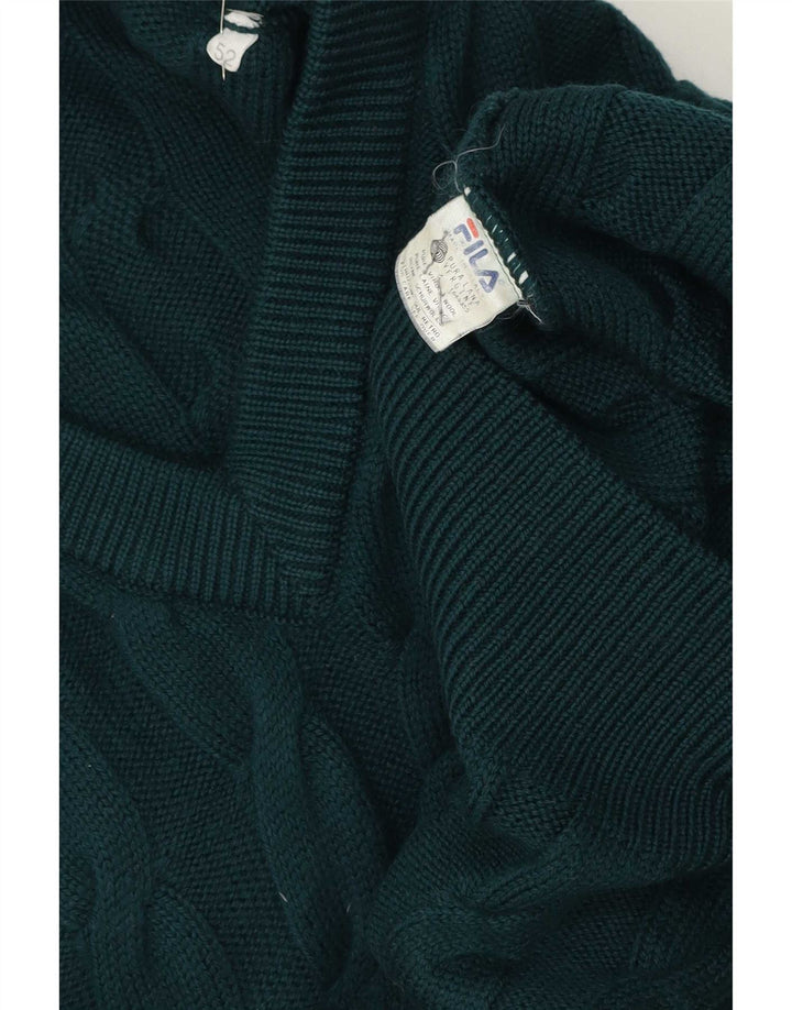 Suéter masculino Fila com decote em V IT 52 grande lã virgem verde