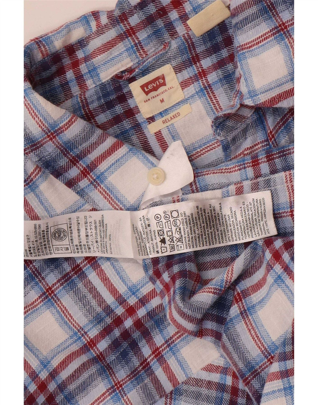 Camisa masculina de flanela Levi's de algodão xadrez azul médio