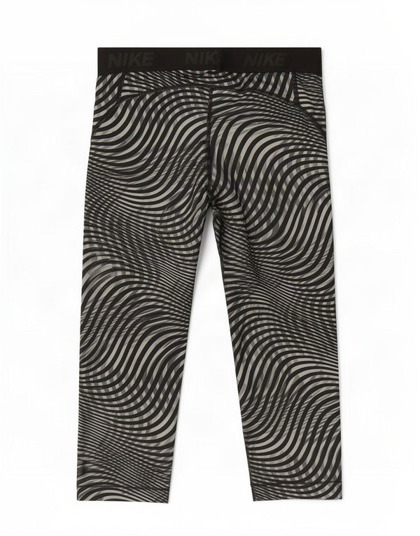 Nike Womens Dri Fit Graphic Capri Leggings UK 8 Pequeno Preto Geométrico
