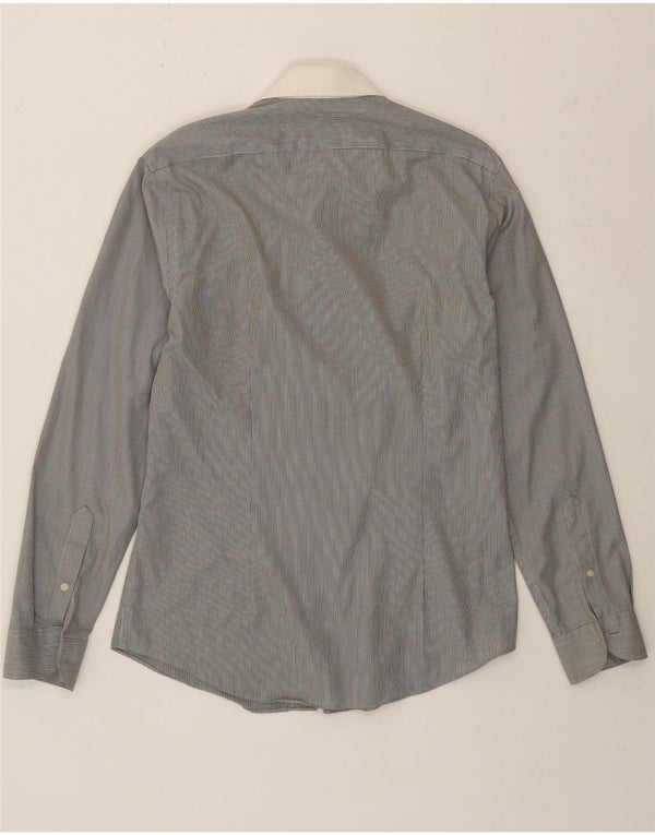 Camisa formal masculina Calvin Klein tamanho 39 15 1/2 risca de giz cinza médio