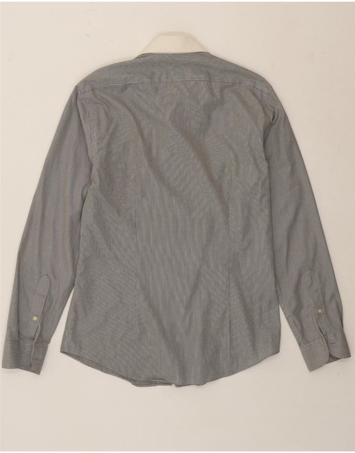 Camisa formal masculina Calvin Klein tamanho 39 15 1/2 risca de giz cinza médio
