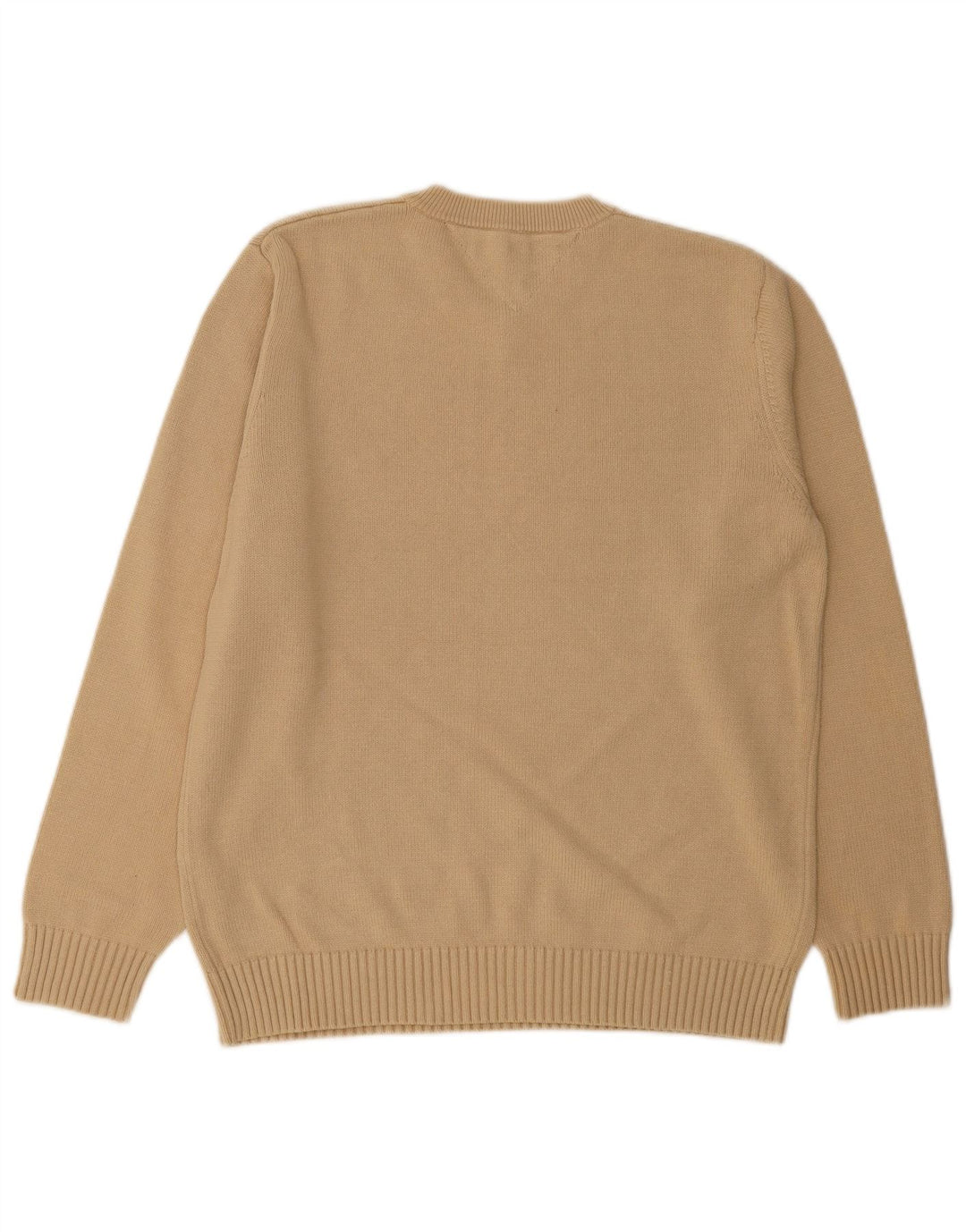 Suéter masculino TOMMY HILFIGER com decote em V de algodão bege médio