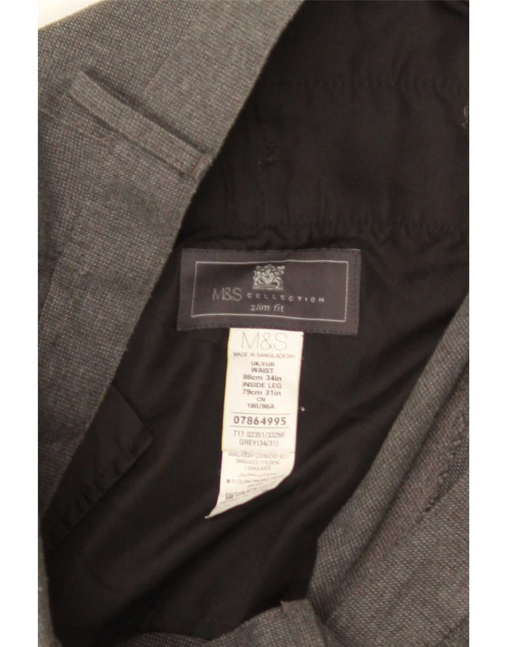 Calça masculina Marks & Spencer Slim Fit W34 L31 Cinza Poliéster