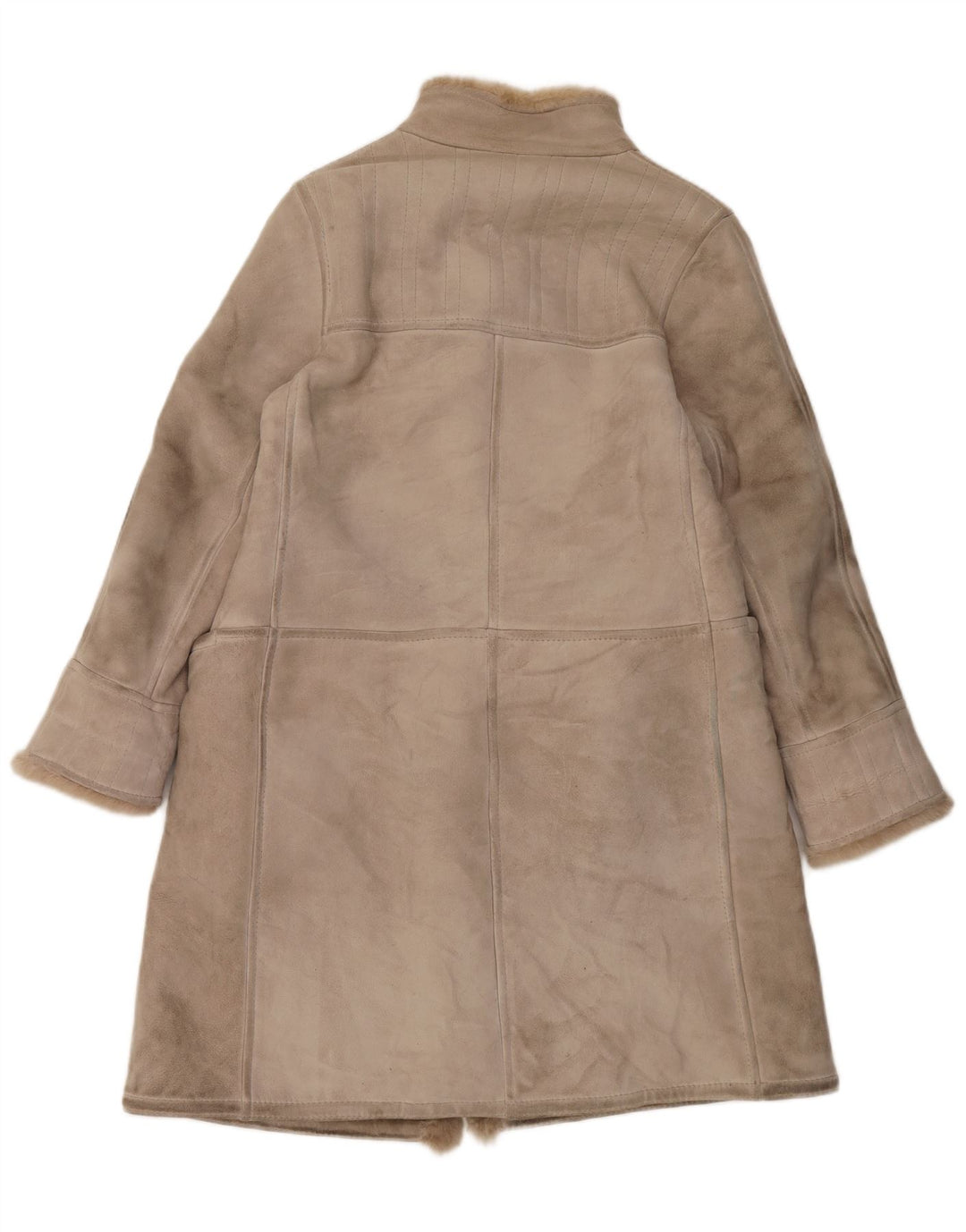 Casaco feminino vintage de shearling IT 46 grande couro bege