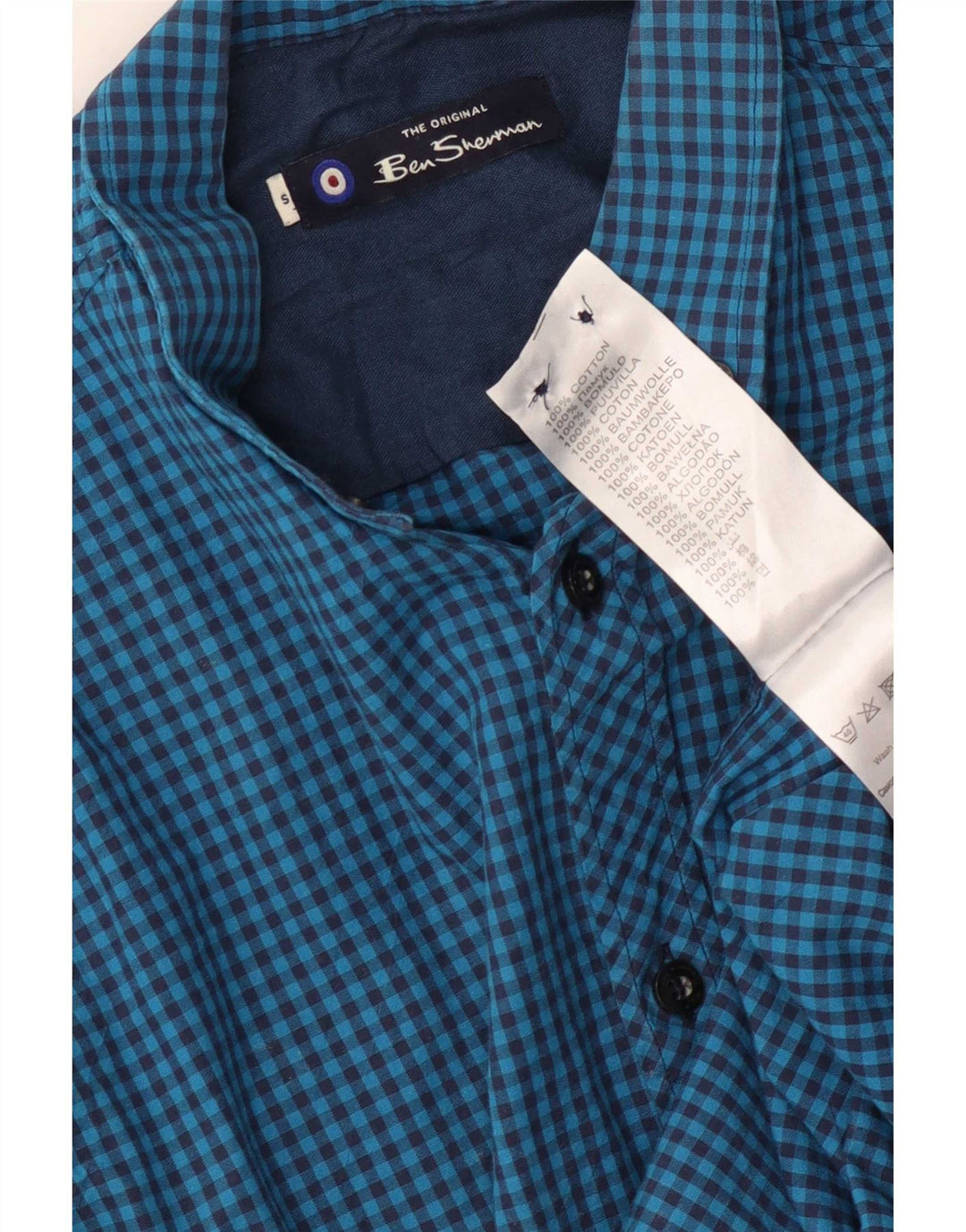 Camisa masculina Ben Sherman pequena algodão guingão azul