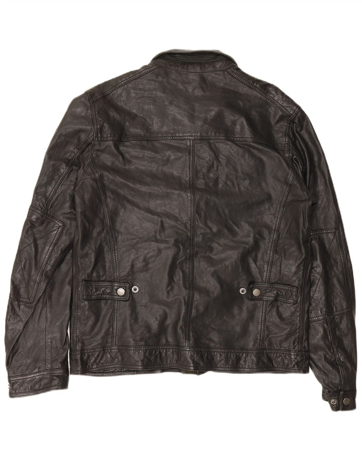 Jaqueta de couro masculina Massimo Dutti UK 42 XL pele de carneiro preta