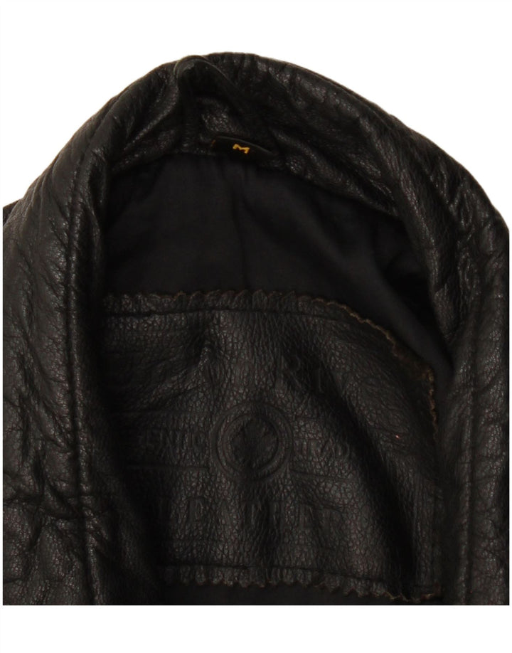 Casaco de couro masculino vintage UK 38 couro preto médio
