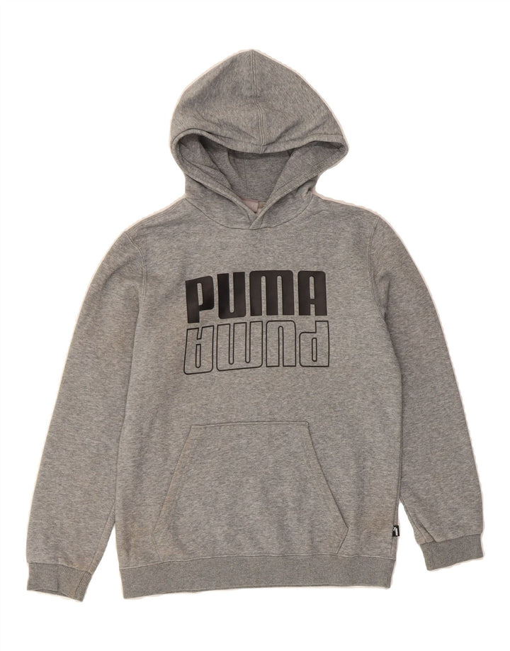 PUMA Boys Graphic Hoodie Jumper 13-14 Years Grey Cotton Vintage Puma and Second-Hand Puma from Messina Hembry 