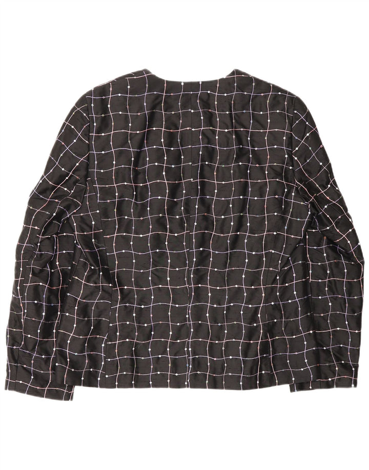 Blusa feminina Elegance UK 16 grande seda xadrez preta