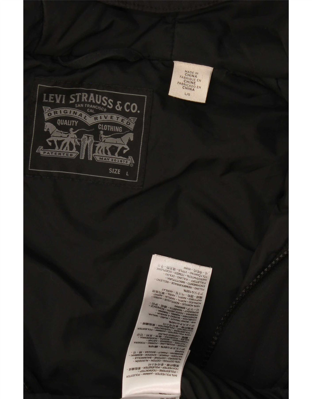 Jaqueta masculina acolchoada com capuz Levi's UK 40 grande poliéster preto
