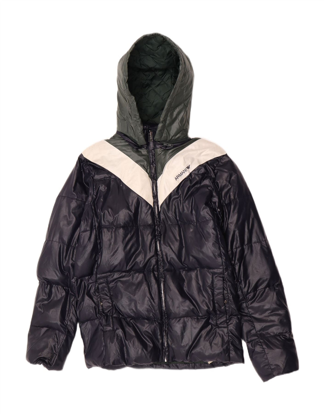 Jaqueta acolchoada com capuz para meninos Armani Junior 15-16 anos azul marinho Colourblock