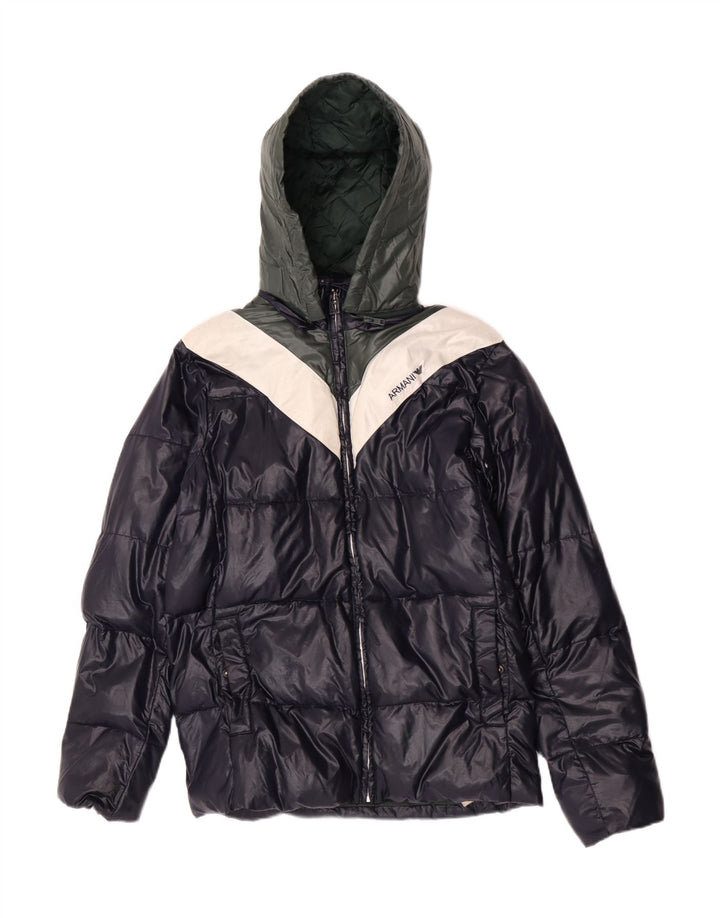 Jaqueta acolchoada com capuz para meninos Armani Junior 15-16 anos azul marinho Colourblock