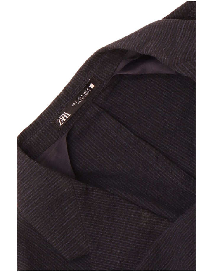 Jaqueta blazer masculina Zara com 2 botões Reino Unido 40 grande listra azul marinho