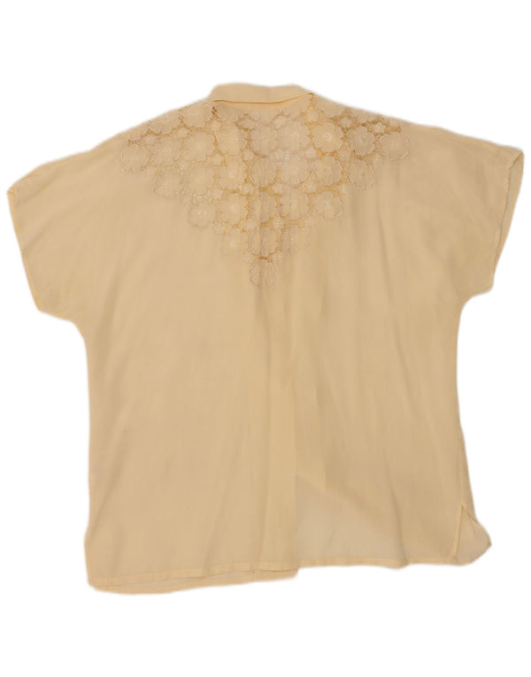 Blusa feminina vintage manga curta IT 44 médio off white floral seda