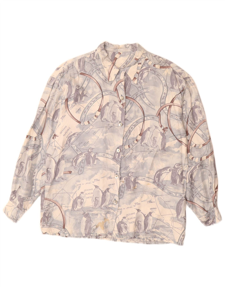 Camisa gráfica feminina vintage UK 16 grande azul