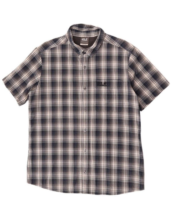 Camisa masculina de manga curta Jack Wolfskin Reino Unido 40/42 grande xadrez azul marinho