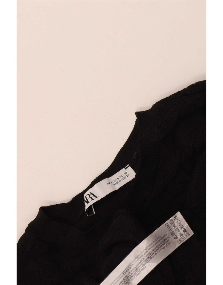 Suéter feminino Zara com gola canoa e gola redonda, pequeno, preto, poliéster