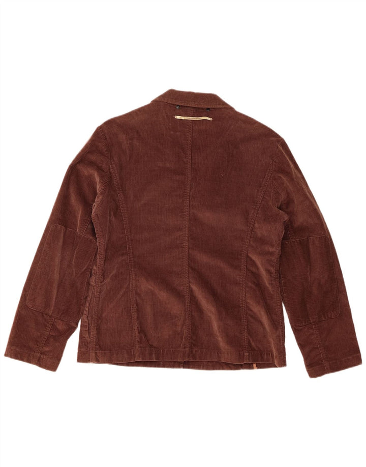 Trussardi Jaqueta blazer feminina de veludo cotelê com 3 botões IT 46 grande algodão marrom