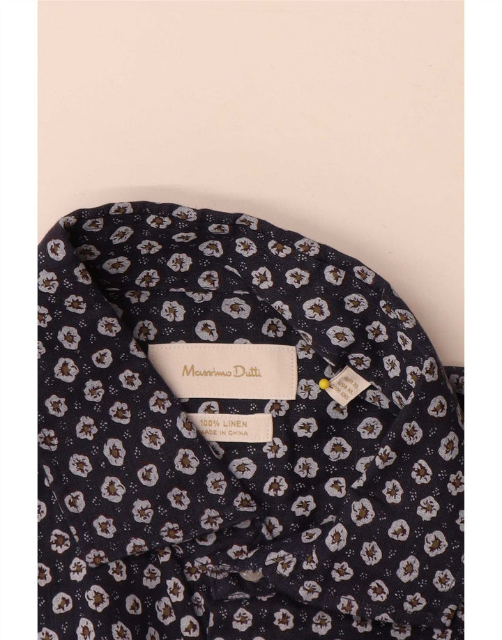 Camisa masculina Massimo Dutti XL azul marinho floral linho