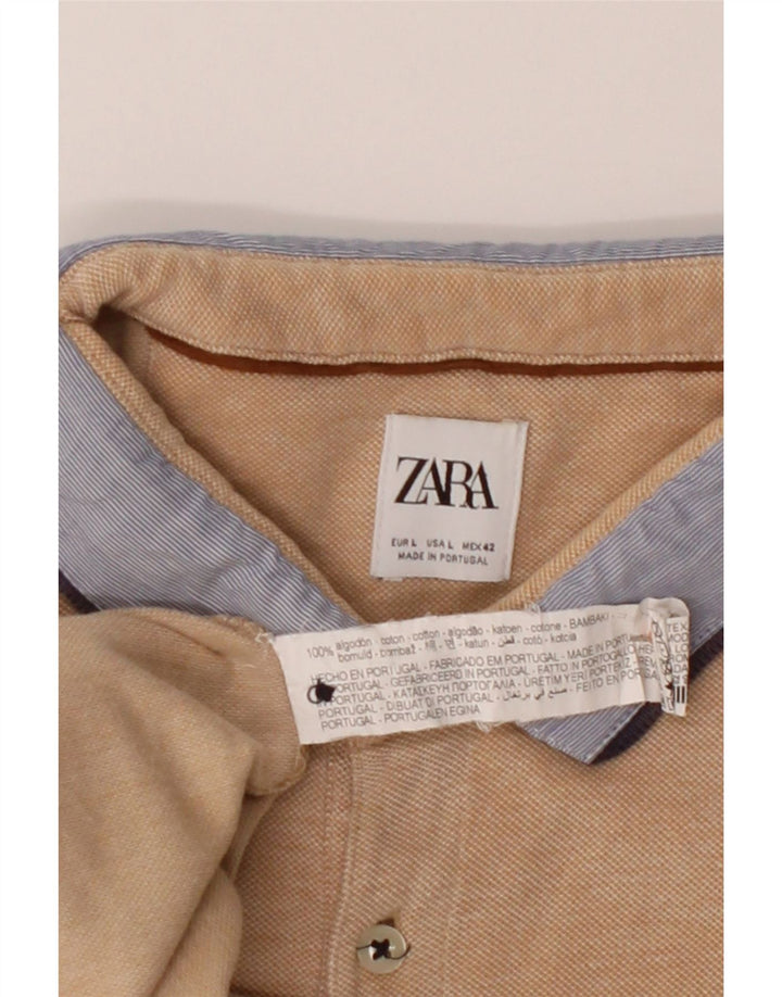 Camisa polo masculina ZARA grande algodão bege