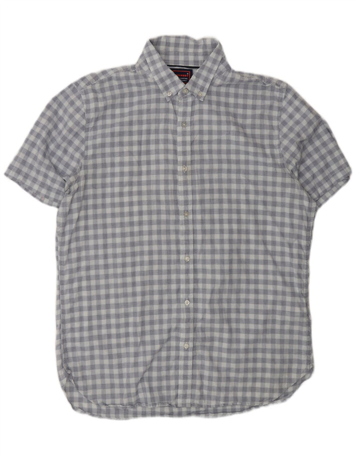 Camisa masculina de manga curta SUPERDRY Regular Fit XL azul xadrez algodão